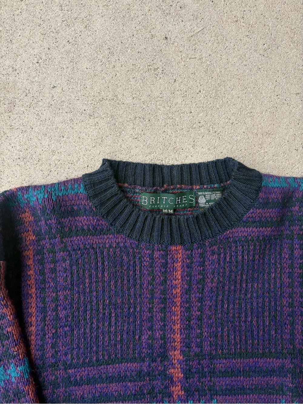 Vintage 90s Britches Classic Sport 100% Pure Virgin Wool Plaid Sweater Medium - Picture 3 of 3